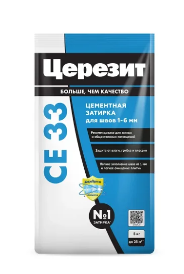 Затирка Церезит CE33 цементная №01 Белый, 1-6мм, 5кг